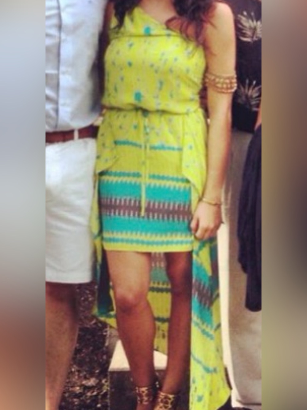 BCBGMaxAzria Yellow and Turquoise High-Low Dress